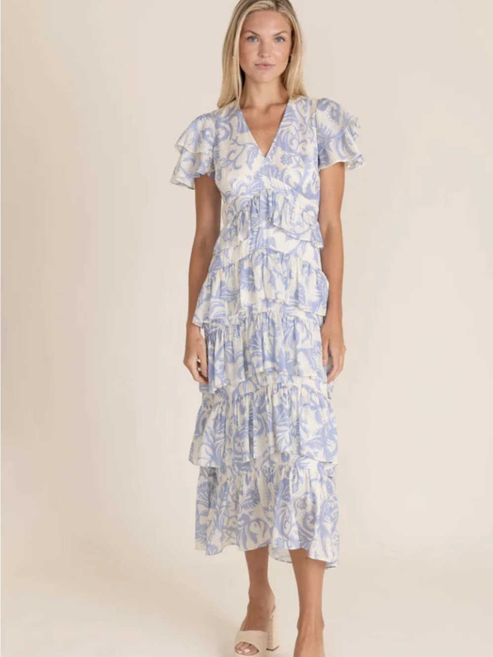 Alden Adair Chiffon overlay flutter sleeve empire waist  Penelope Dress